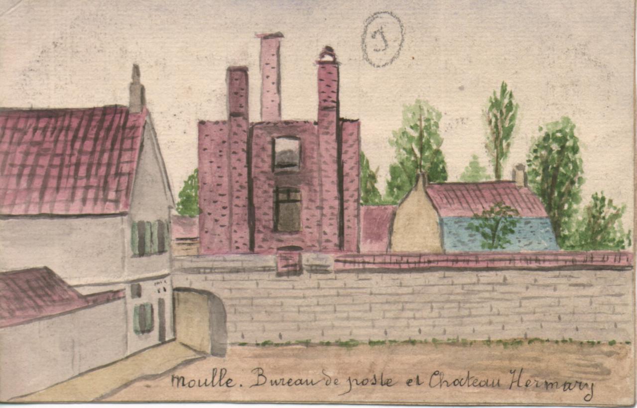 MOULLE LA POSTE, CARTE POSTALE PEINTE À LA MAIN