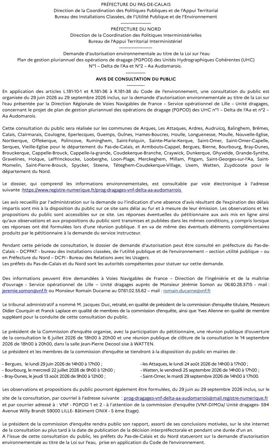 Avis de consultation pgpod uhc 1 et 2