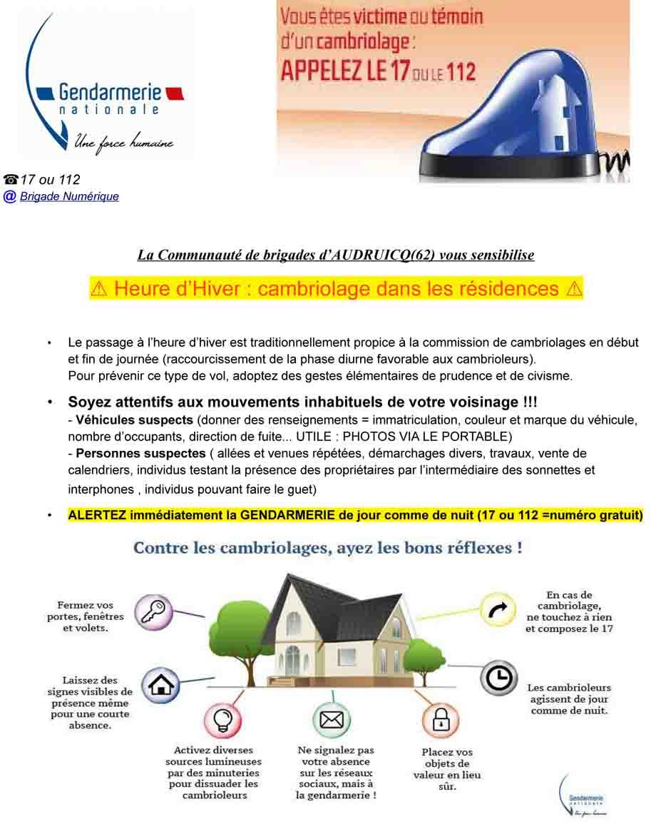 Sensibilisation cambriolage heure hiver