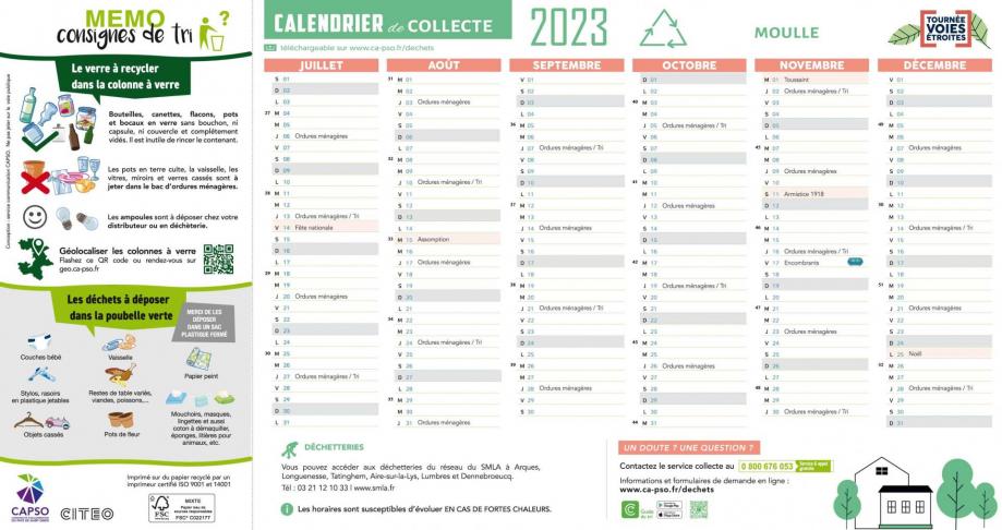 Ve moulle calendrier de collecte 2023 2